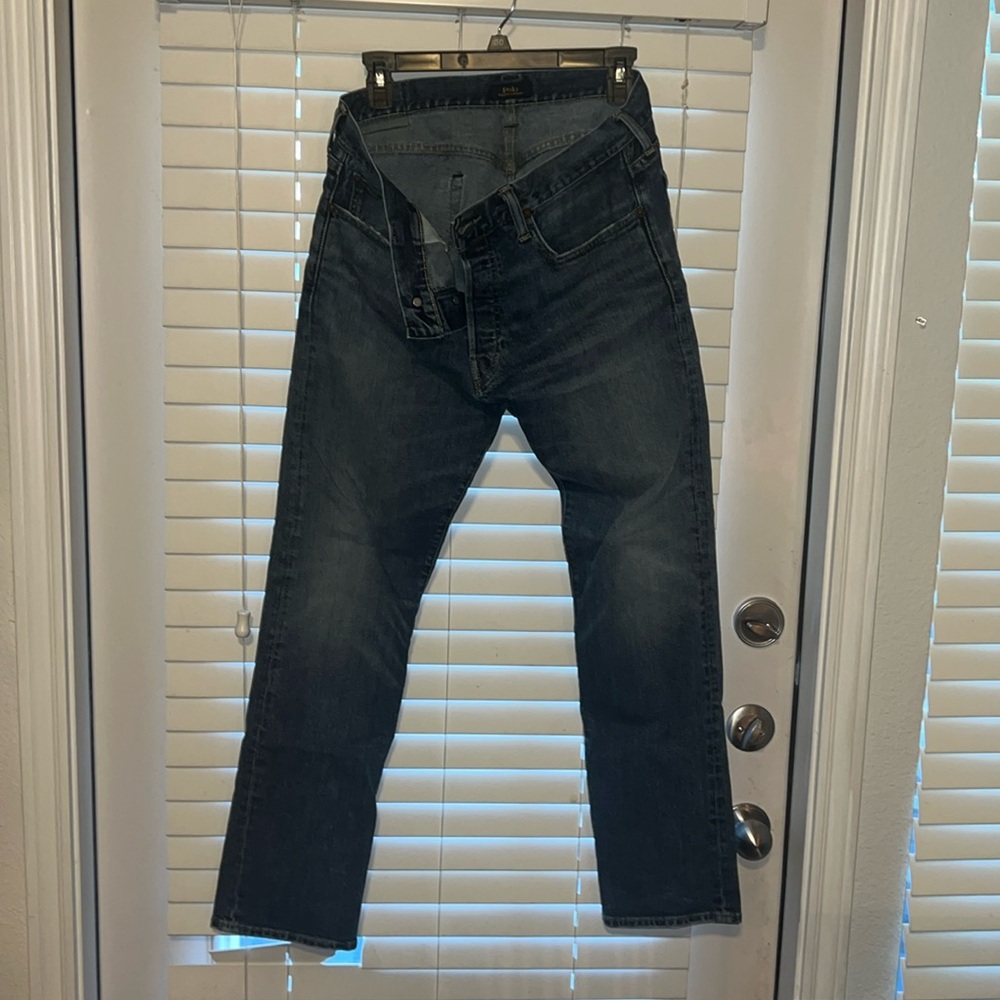 Men’s polo distressed button fly jeans